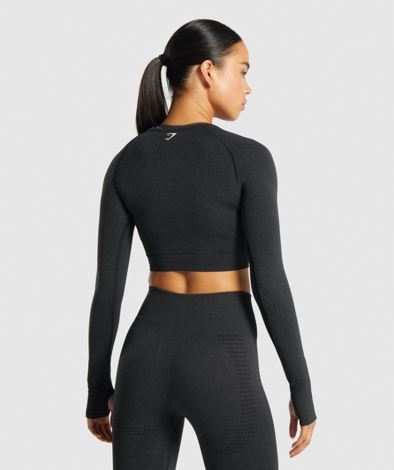 Women's Gymshark Vital Seamless 2.0 Long Sleeve Cropped Tops Black | CA 17D835